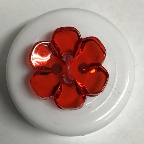 Button - 15mm Shiny Clear Flower 23 Red