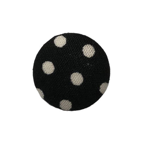 Button - 15mm Shank Covered Polka Dots - Black