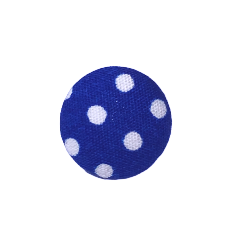 Button - 15mm Shank Covered Polka Dots - Blue