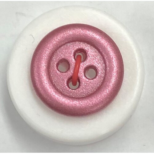 Button - 15mm 4 Hole Frosted Metalic Finish - Pink