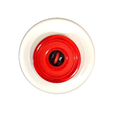 Button - 4 Hole Shiny Black Centre Red 15mm