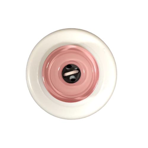 Button - 4 Hole Shiny Black Centre Pale Pink 15mm