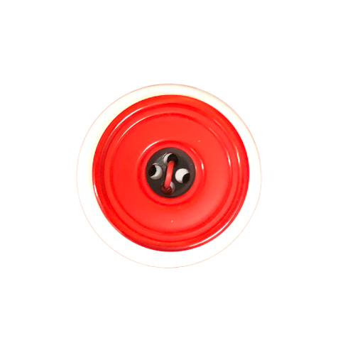 Button - 4 Hole Shiny Black Centre Red 23mm