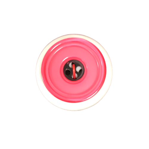 Button - 4 Hole Shiny Black Centre Dark Pink 23mm