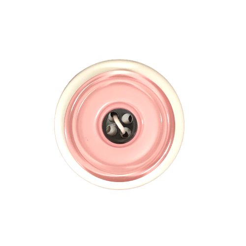 Button - 4 Hole Shiny Black Centre Pale Pink 23mm