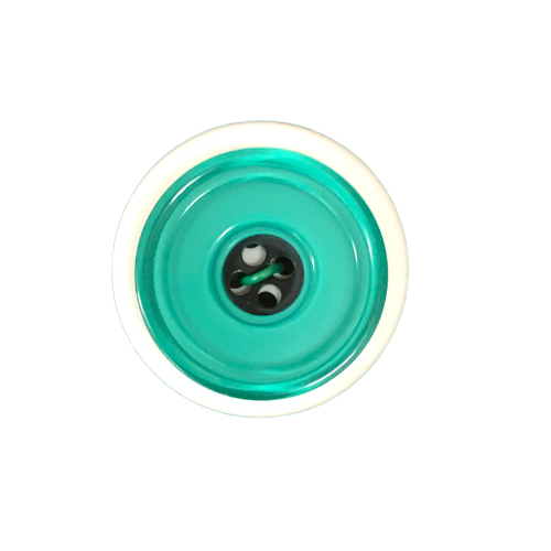 Button - 4 Hole Shiny Black Centre Teal 23mm
