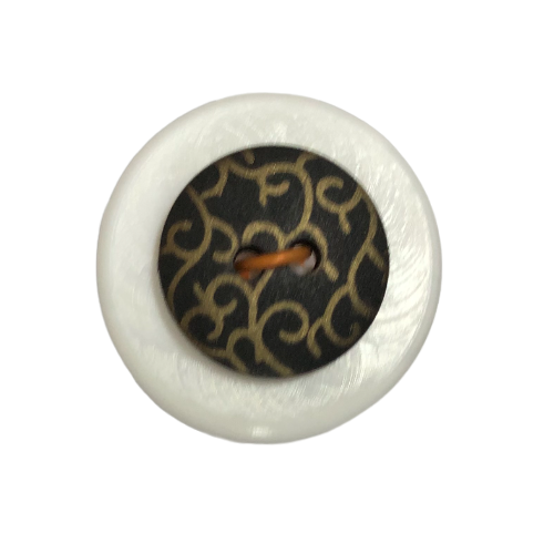Button - 15mm 2 Hole Gold Print 03 Black