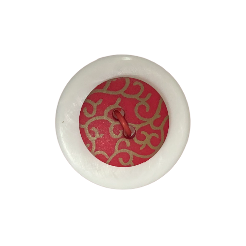 Button - 15mm 2 Hole Gold Print 23 Red