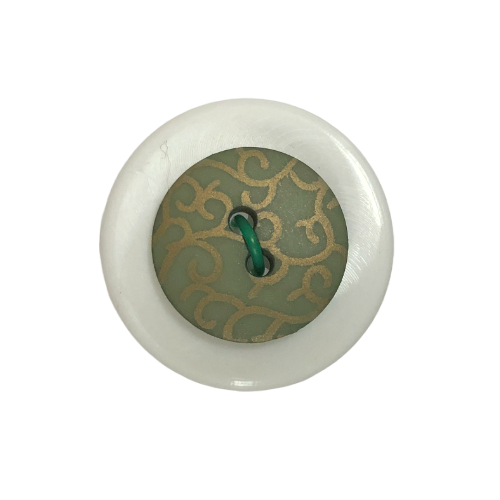 Button - 15mm 2 Hole Gold Print 44 Olive