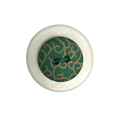 Button - 15mm 2 Hole Gold Print 50 Green