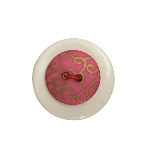 Button - 15mm 2 Hole Gold Print 68 Dark Pink