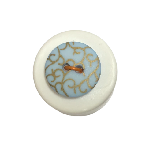 Button - 15mm 2 Hole Gold Print 74 Pale Blue