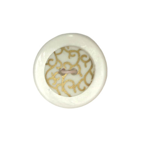Button - 15mm 2 Hole Gold Print 75 Cream