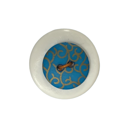 Button - 15mm 2 Hole Gold Print 86 Blue