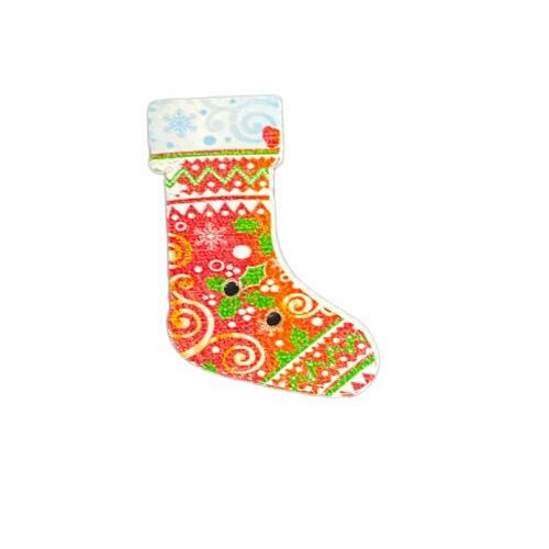 Button - 30mm Christmas Stocking Red