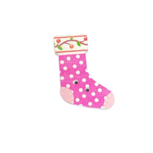 Button - 30mm Christmas Stocking Pink