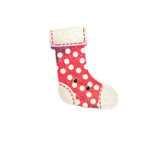 Button - 30mm Christmas Stocking Red Polka Dots