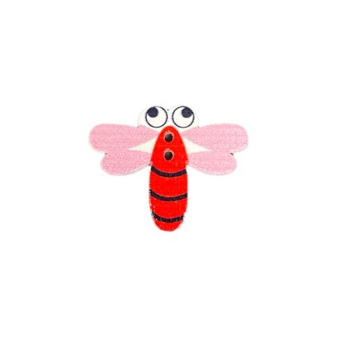 Button - 30mm Dragonfly Red/Pink