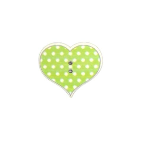 Button - 27mm Green Polka Dot Heart