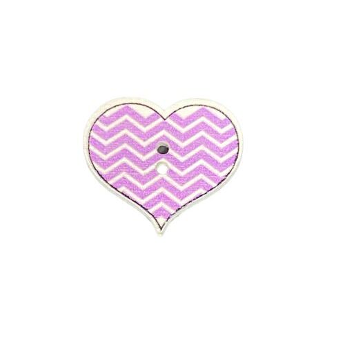 Button - 27mm Purple Zig Zag Heart