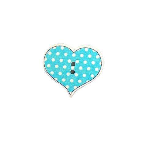 Button - 27mm Blue Polka Dot Heart