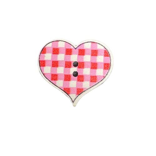 Button - 27mm Red Check Heart