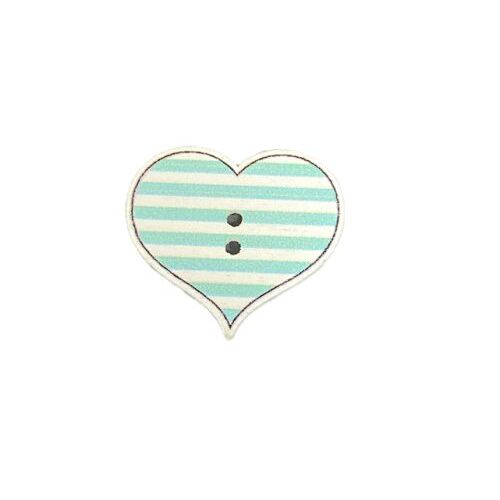 Button - 27mm Blue Stripe Heart