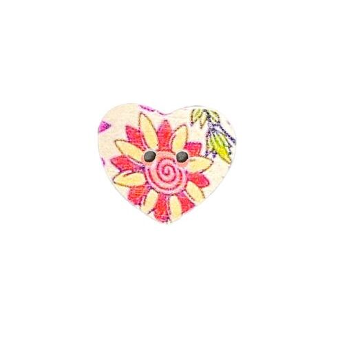 Button - 25mm Heart Floral