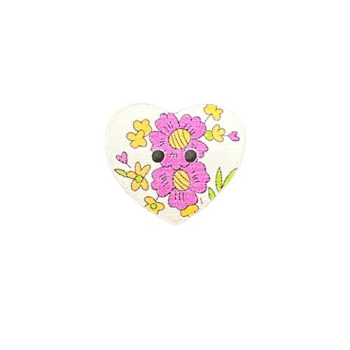 Button - 25mm Heart Floral