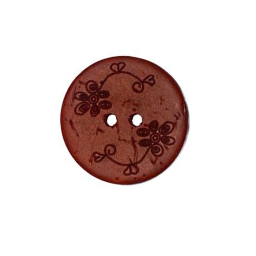 Button - 22mm Coconut Shell Small Flowers Blood Orange