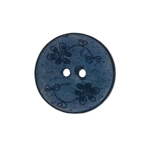 Button - 22mm Coconut Shell Small Flowers Blue