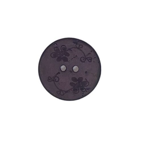 Button - 22mm Coconut Shell Small Flowers Purple