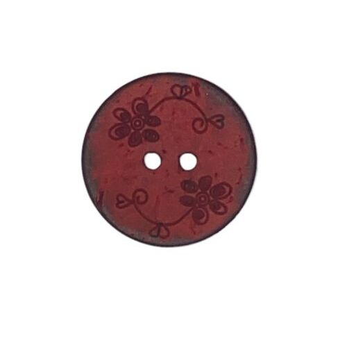 Button - 22mm Coconut Shell Small Flowers Red