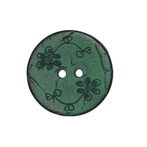 Button - 22mm Coconut Shell Small Flowers Green