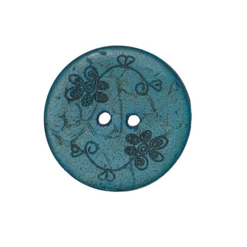 Button - 22mm Coconut Shell Small Flowers Aqua