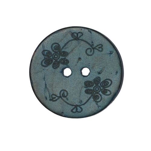 Button - 22mm Coconut Shell Small Flowers Teal
