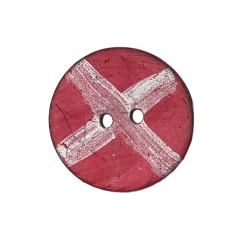 Button - 22mm Coconut Shell Silver Cross - Red