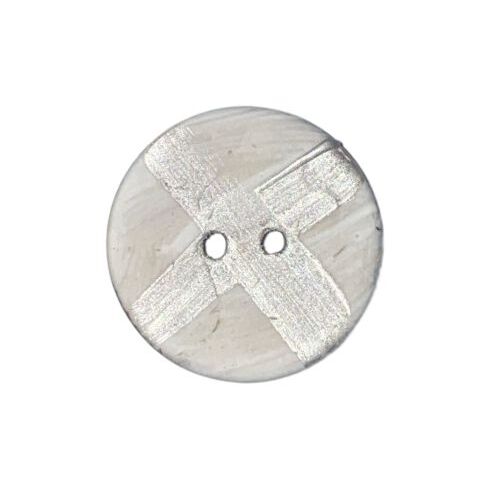 Button - 22mm Coconut Shell Silver Cross - White