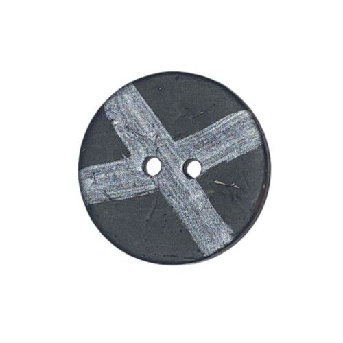 Button - 22mm Coconut Shell Silver Cross - Black