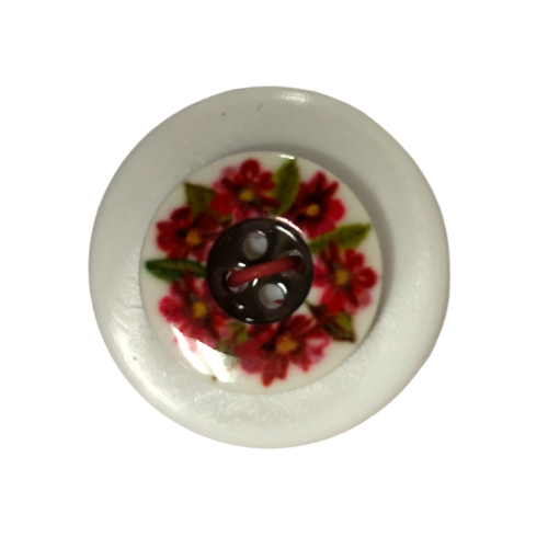 Button - 15mm 4 Hole Poly Red Flower