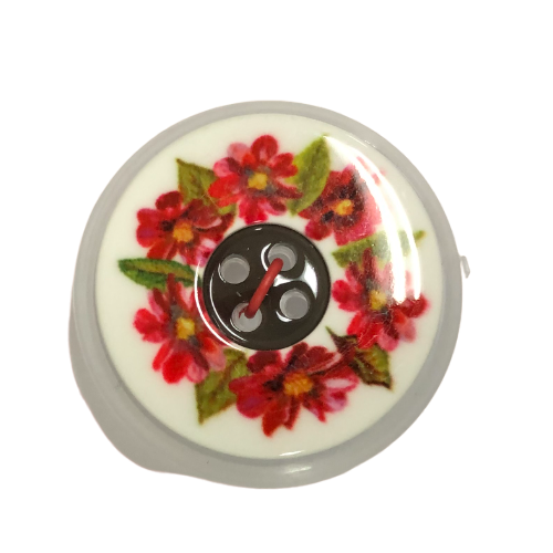Button - 28mm 4 Hole Poly Red Flower