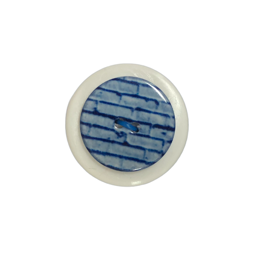 Button - 18mm 2 Hole Brick Pattern Blue