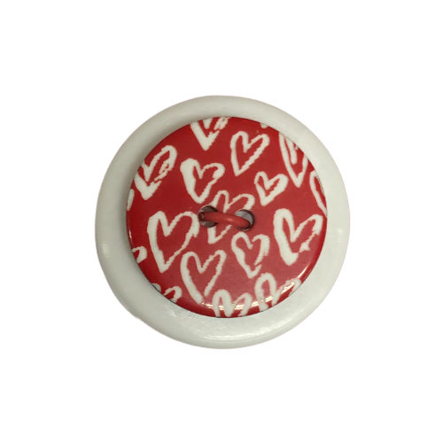 Button - 18mm 2 Hole Laser Etched Hearts Red