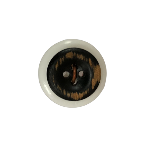 Button - 14mm 4 Hole Wood Black Stressed