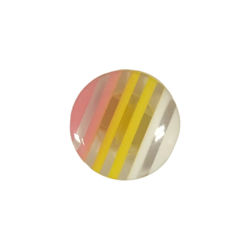 Button - 14mm Thin Striped Shank - Pink/Yellow/White