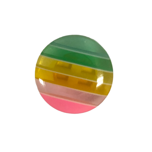 Button - 14mm Thin Striped Shank - Pink/Yellow/Green