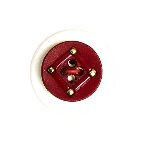 Button - 15mm Nylon Gold Square Pattern - Red