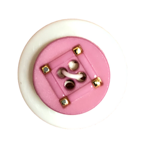 Button - 15mm Nylon Gold Square Pattern - Pink