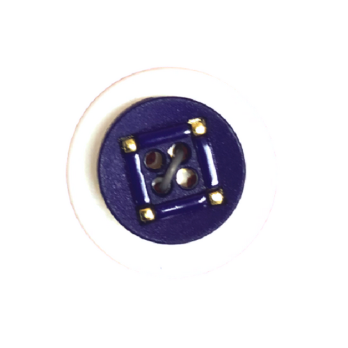Button - 15mm Nylon Gold Square Pattern - Blue