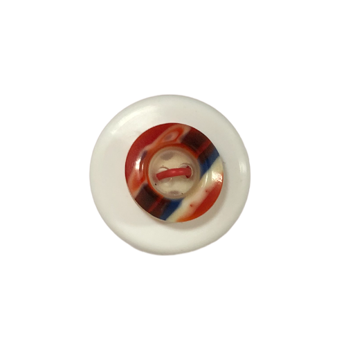 Button - 12mm 2 Hole Striped Edge Red